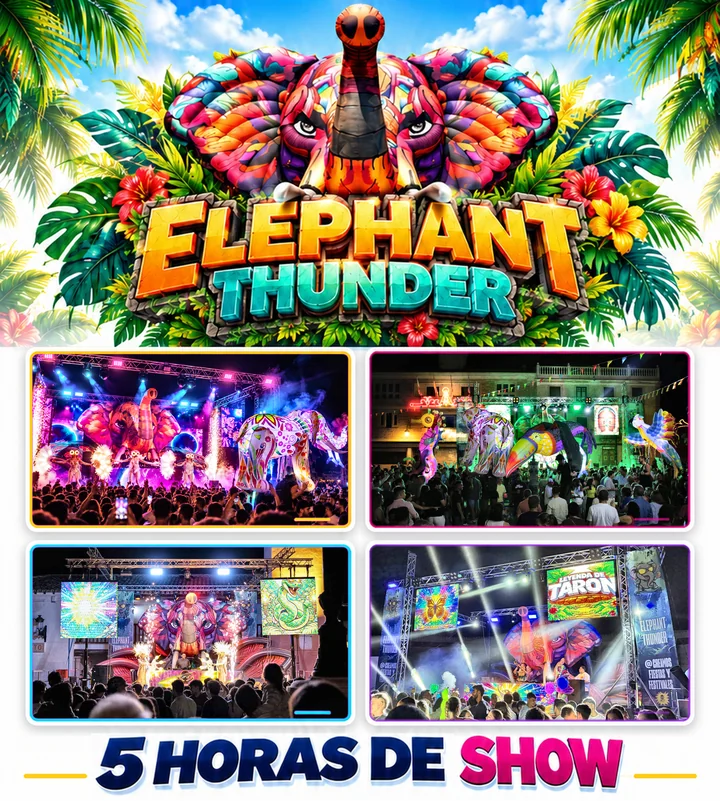 Elephant Thunder: cartel con fotos reales del espectáculo. 5 horas de show.